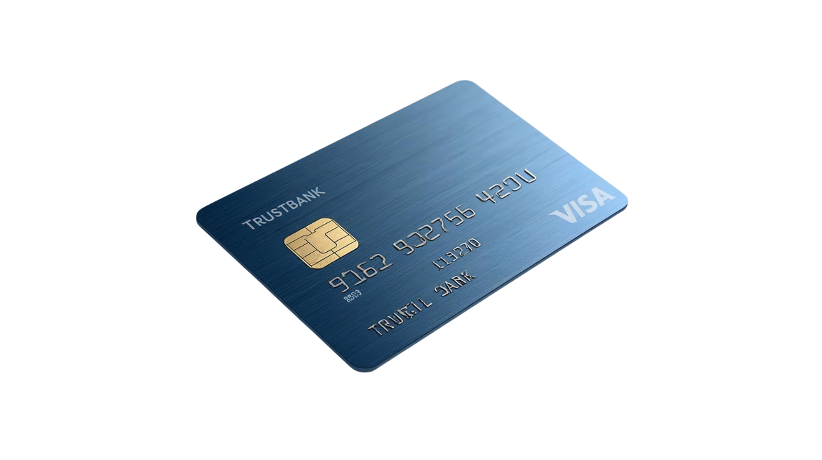 TrustBank Onyx Visa Card floating in the air