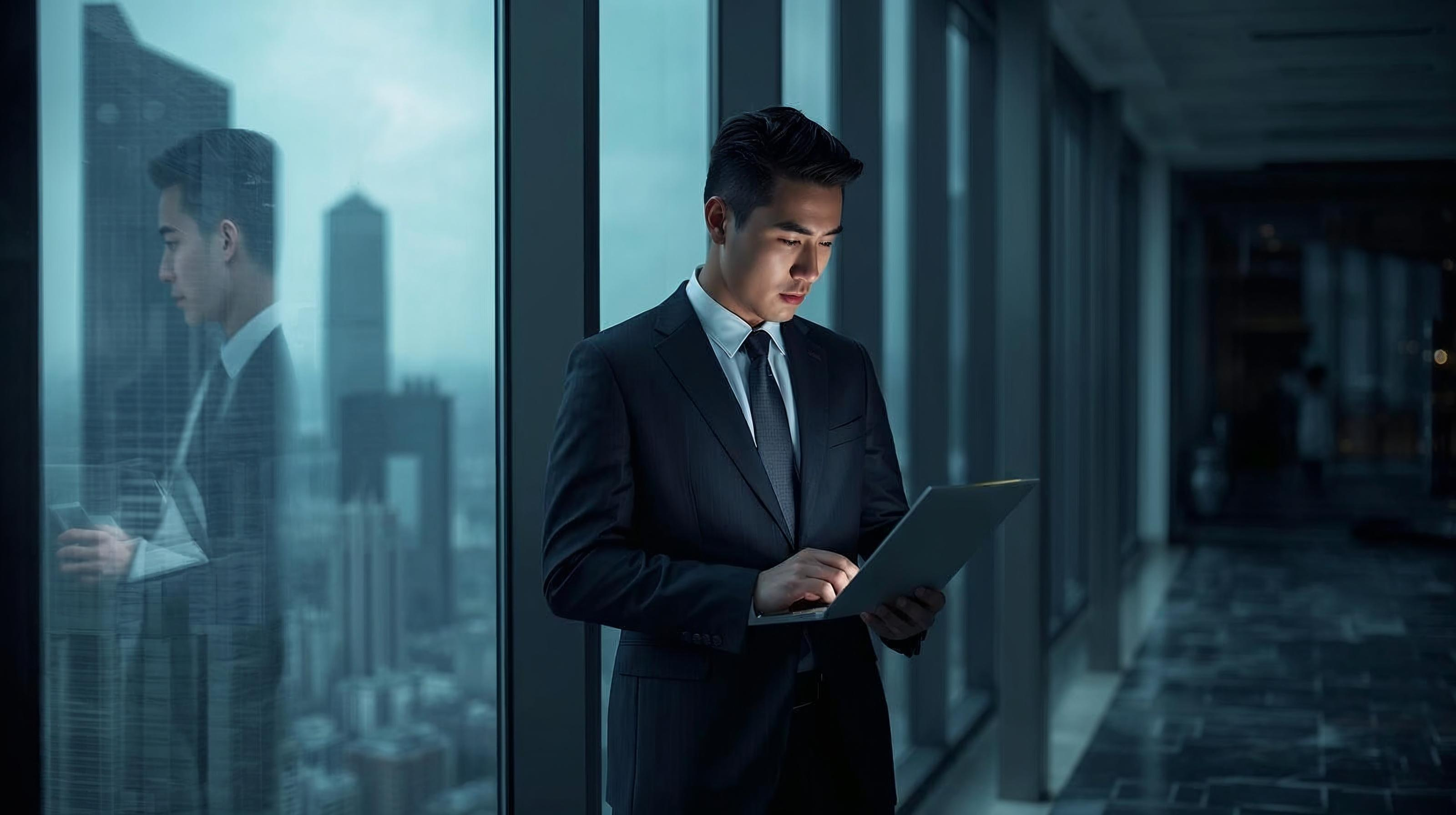 Business executive approving transfer