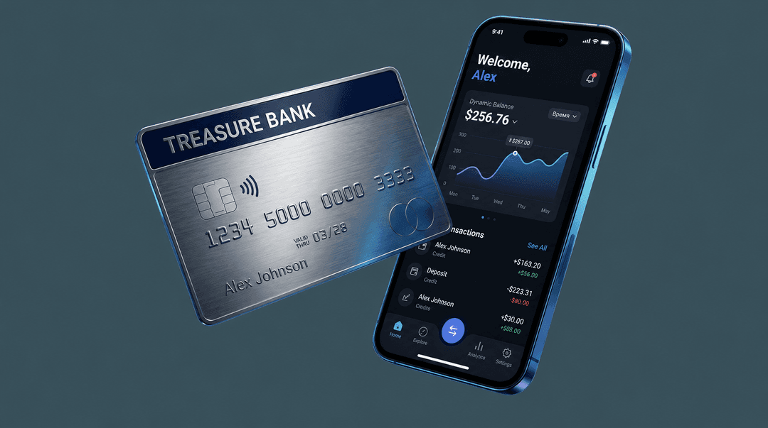 Treasure Bank Mobile App Dashboard showing savings goals